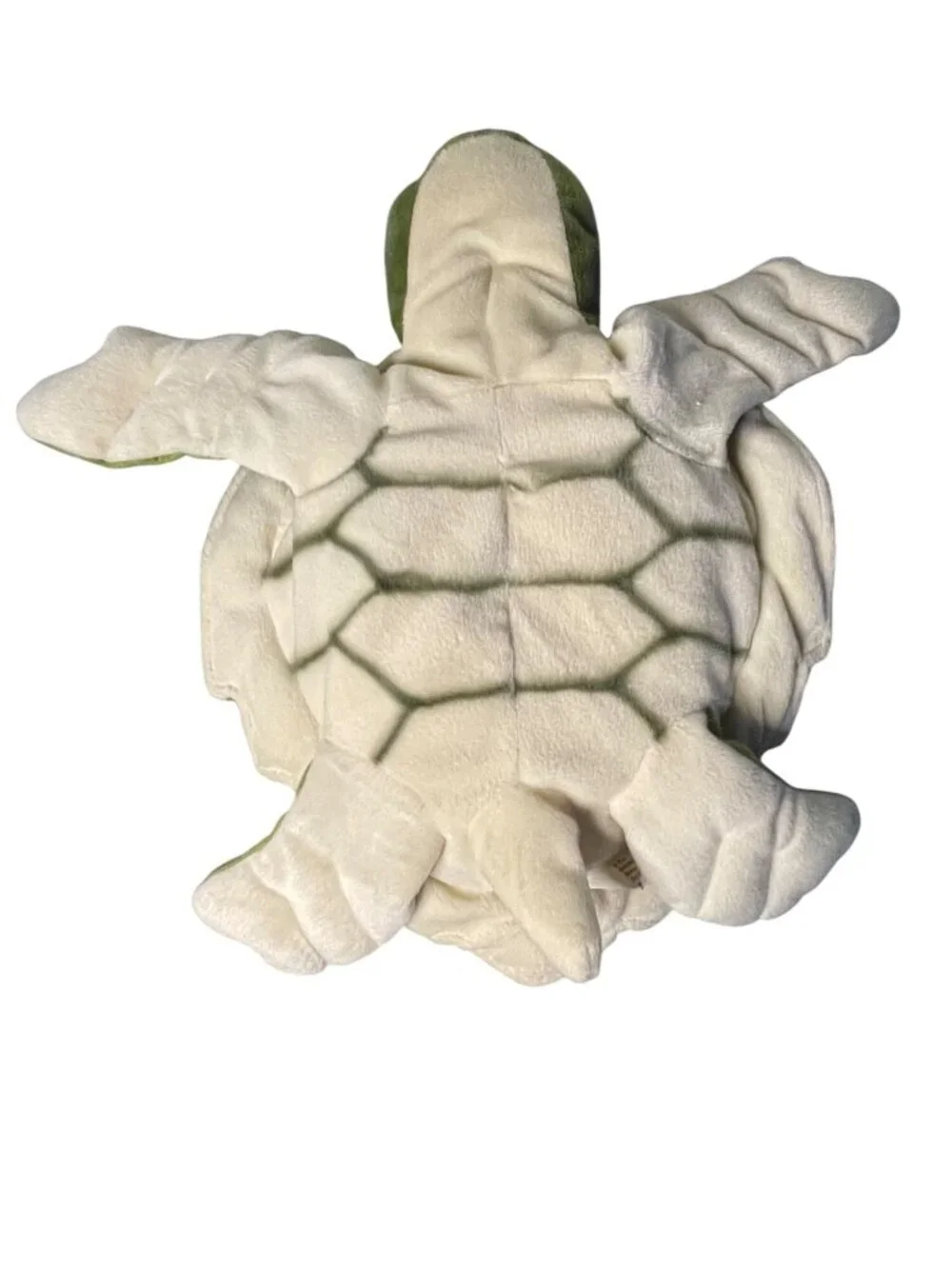 Plush Sea Turtle Stuffed Animal By Hysun Toys - Green & Cream - Soft Polyester -